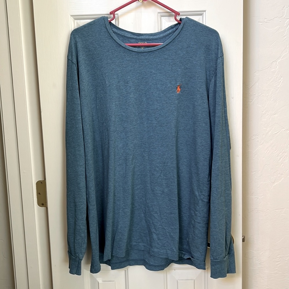 Polo by Ralph Lauren Men’s XL long sleeve tee. Blue/green with orange logo